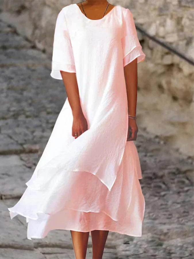 Helmine - Kurzärmeliges Kleid mit Rundhalsausschnitt aus Baumwolle