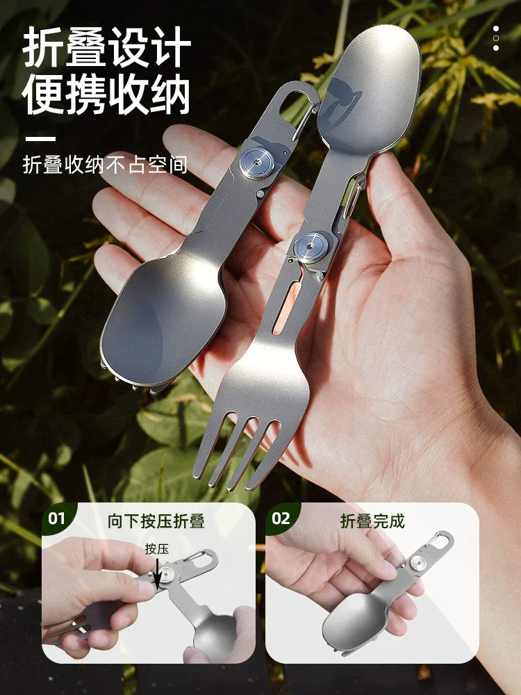 Sandsberg | Titan Camping Besteckset - Faltbarer Löffel, Gabel, Essstäbchen & Schüssel für Reisen