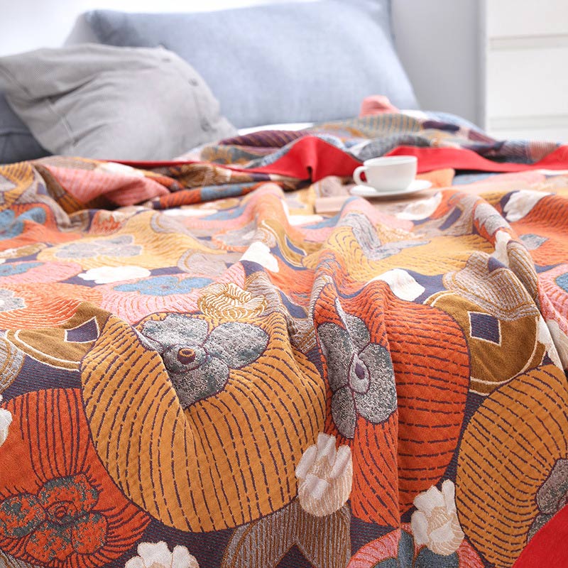 Bunte Wendesteppdecke aus Baumwollgaze in Persimmon