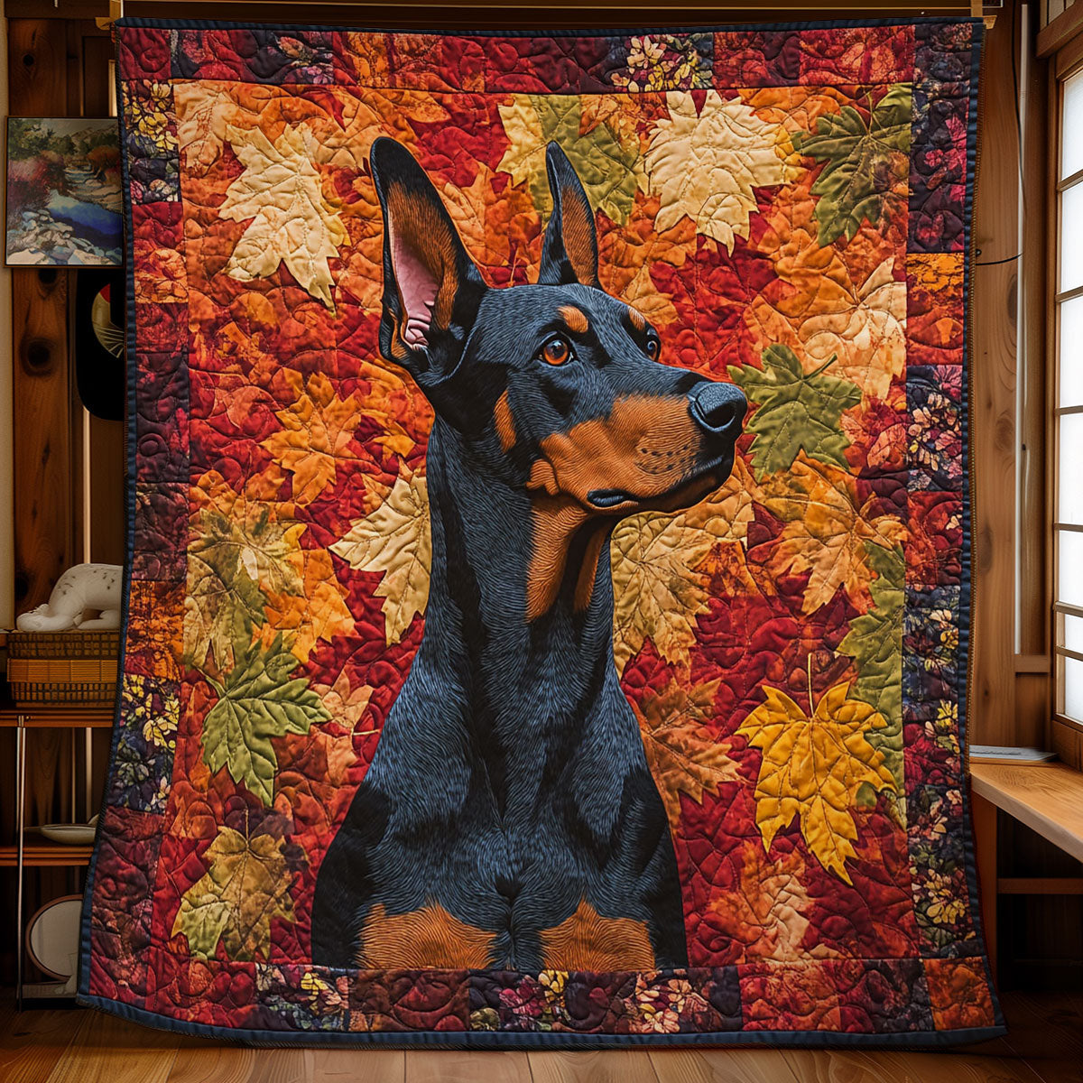 Schwarzer Hund im Herbst Quilt