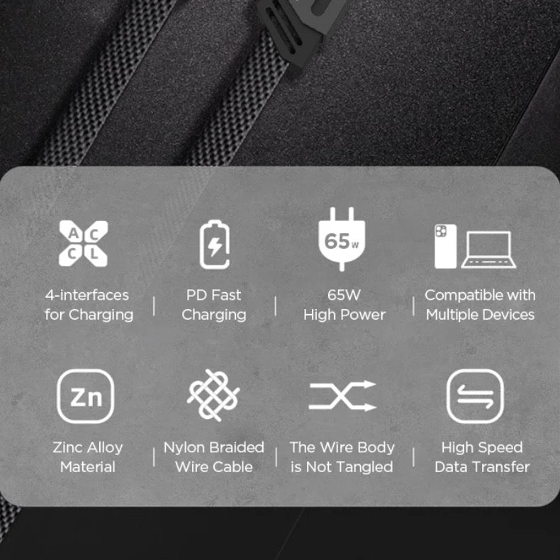 Umwandelbares Fast Charging Kabel, 4-in-1 Multifunktions-USB-Datenkabel, USB C auf Lightning Kabel