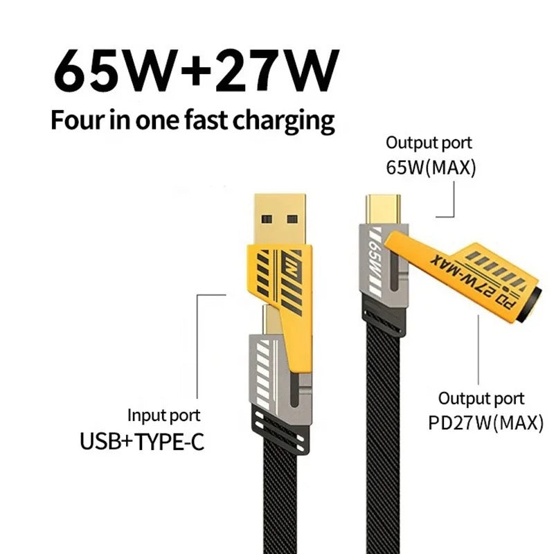 Umwandelbares Fast Charging Kabel, 4-in-1 Multifunktions-USB-Datenkabel, USB C auf Lightning Kabel
