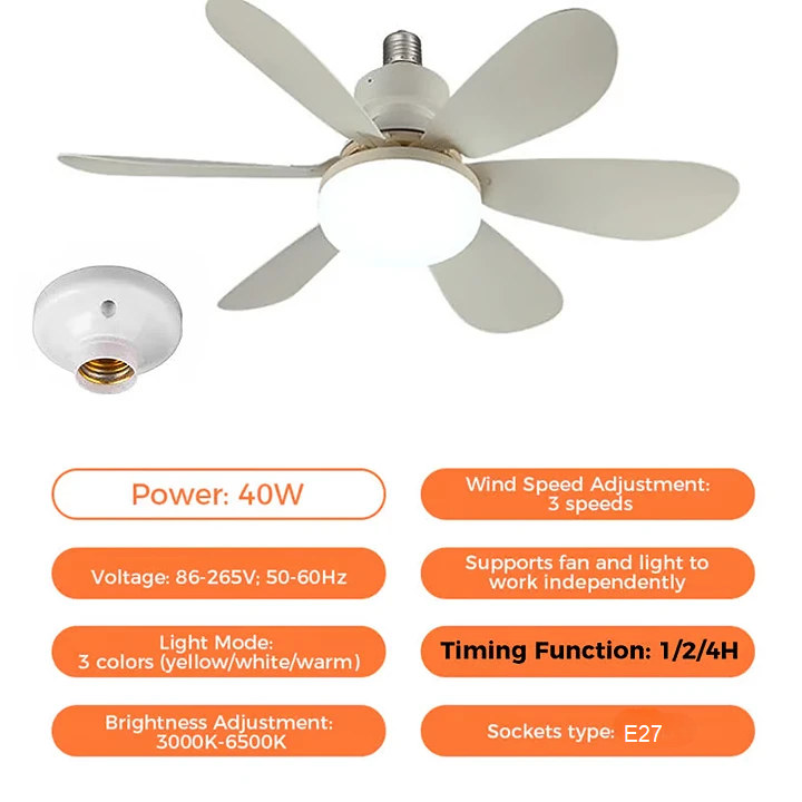 Sandsberg | 2-in-1 LED Deckenventilator Licht mit Fernbedienung, E27/B22 Sockel