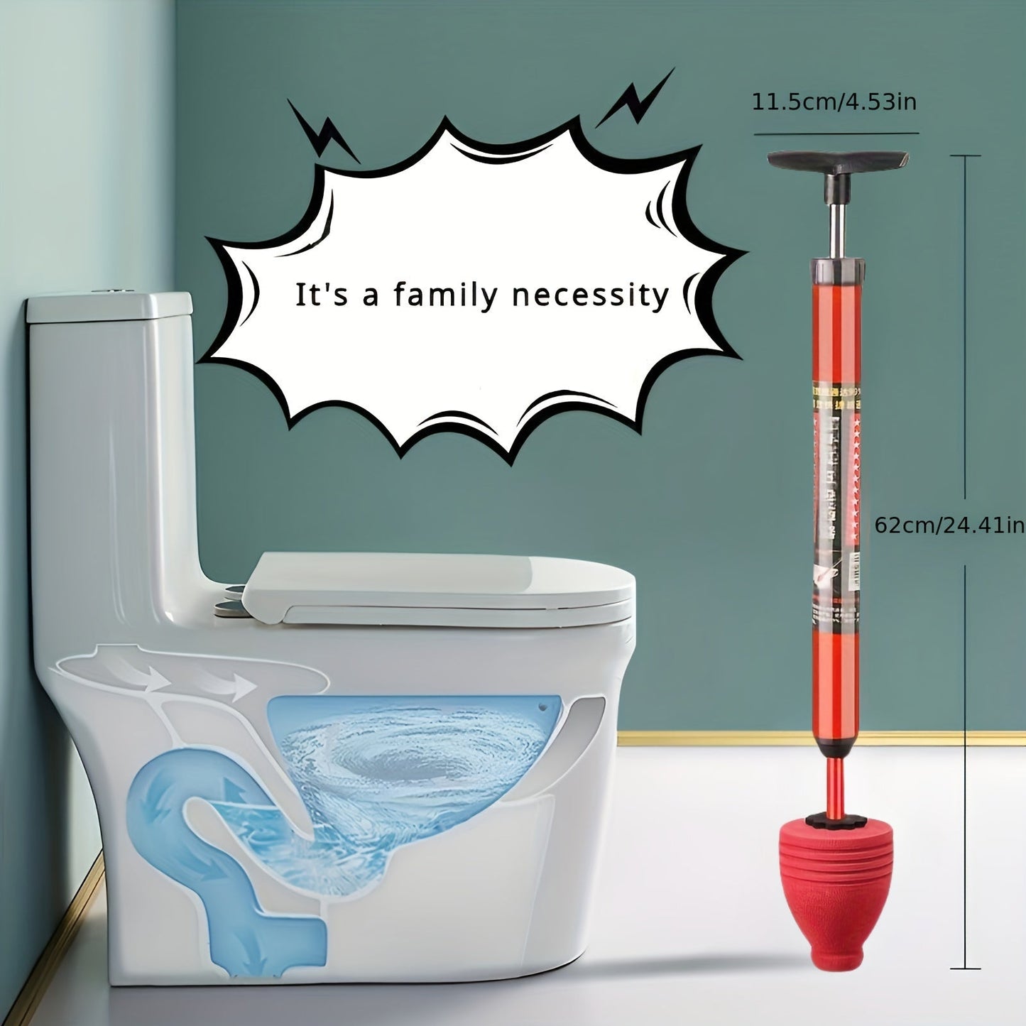 Sandsberg | Schwerer pneumatischer Toilettenreiniger - Hochdruck-Abflussrohrreiniger mit humanisiertem Pumpendesign, Gummi-Material, gewerblicher Werkzeugin zum Entfernen von Toiletten-, Waschbecken- und Rohrverstopfungen.