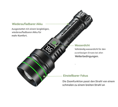 Sandsberg | Extrem Helle und Zoombare LED-Taschenlampe mit Powerbank-Funktion für Outdoor-Abenteuer