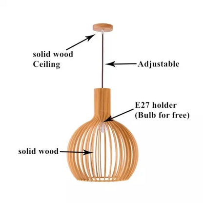 Nordic wooden birdcage lamp, Japanese creative hanging wooden lamp