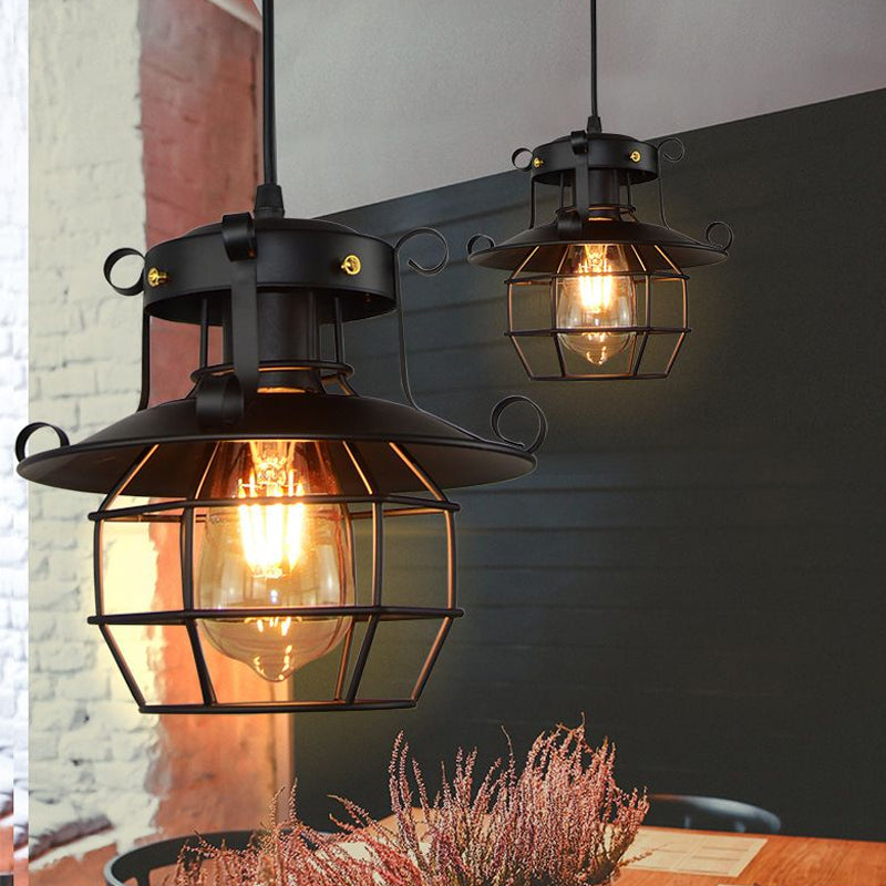 1 Leichte Eisen Pendelleuchte Vintage Industrie Satin Schwarz Kuppel Käfig Schirm Restaurant Deckenleuchte