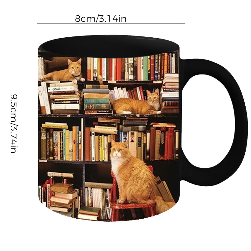 Bookself Keramik-Kaffeetasse – Geschenk für Katzenbuchliebhaber