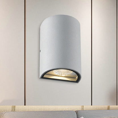 LED Außen Wandfluter Licht mit Halbzylinder Aluminium Schirm Schwarz/Grau Wandleuchte in Warm/Weiß Licht