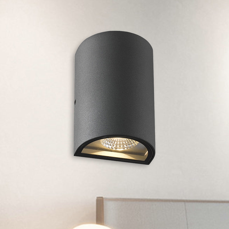 LED Außen Wandfluter Licht mit Halbzylinder Aluminium Schirm Schwarz/Grau Wandleuchte in Warm/Weiß Licht