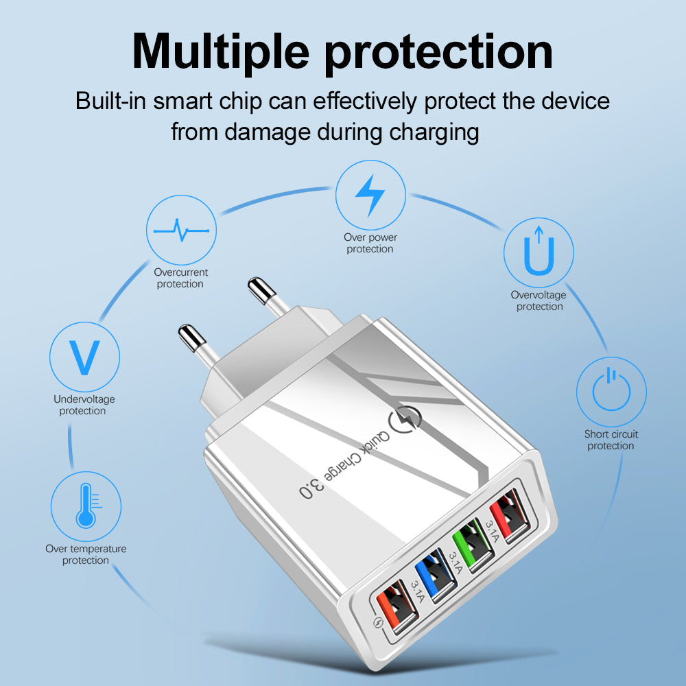 USB-Ladegerät Quick Charge 3.0 4 Telefonadapter für Tablet Tragbares mobiles Wandladegerät Schnellladegerät