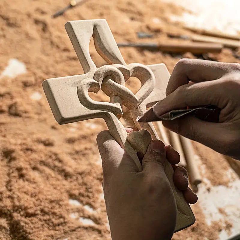 Intertwined Heart Wooden Cross