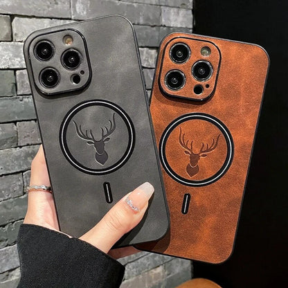 Luxus Hirschleder Apple iPhone Hülle | Magnetische Handyhülle, Kabellose Case, MagSafe, Wireless-Laden, Schutzhülle, Cover iPhone 15, 14, 13 Pro Max Plus
