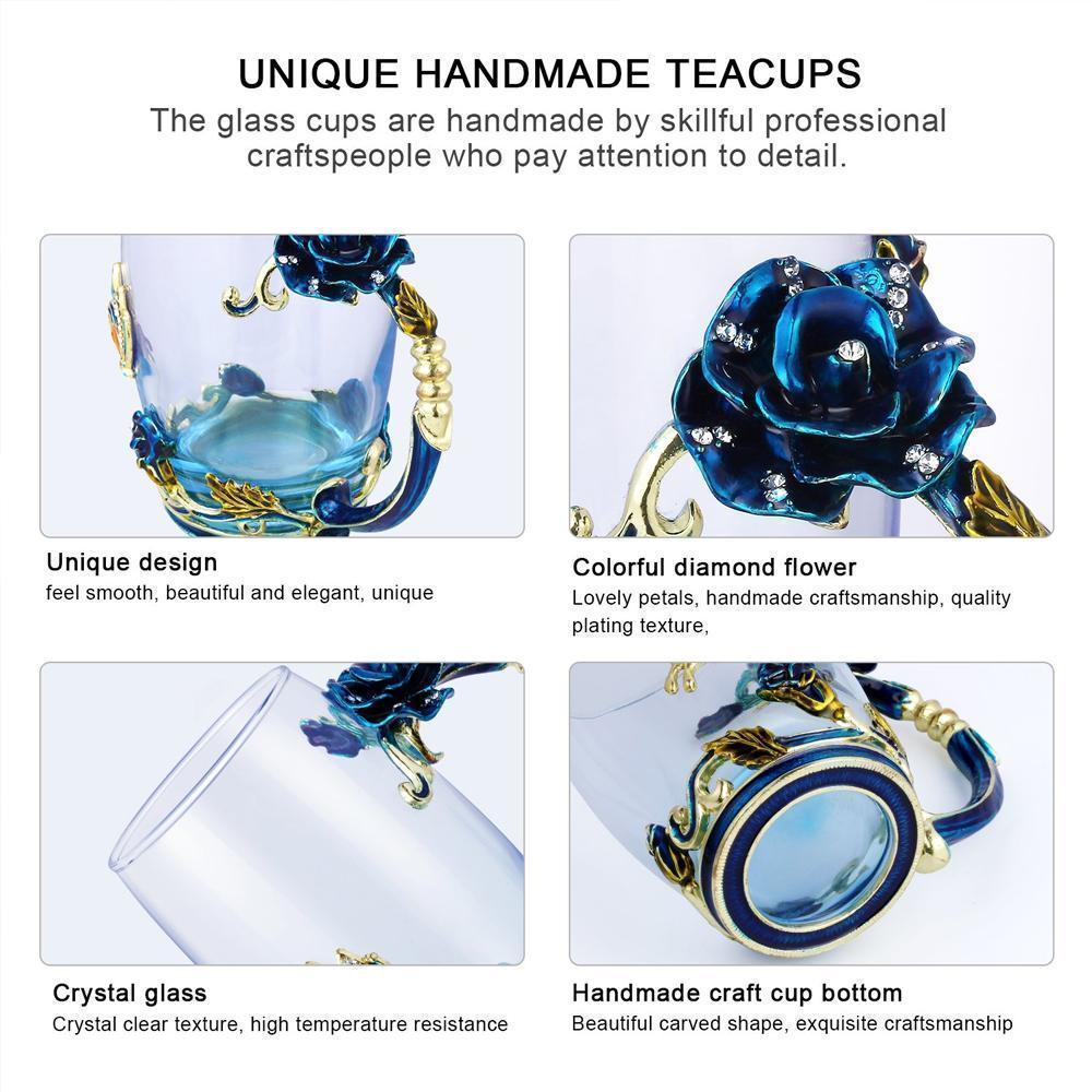 Emaille Rose Glas Teetassen Set (Mit Löffel)
