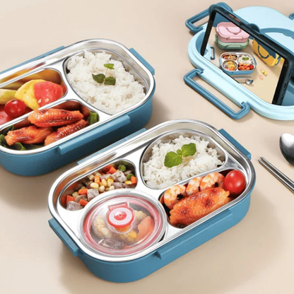 Sandsberg | Lunchbox aus Edelstahl – Innen aus Edelstahl – 3 oder 4 Fächer mit Suppenschüssel – Uhr