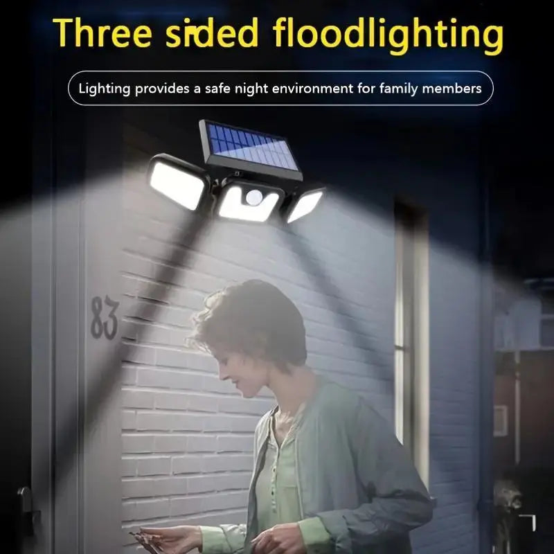 Sandsberg | Solar LED Flutlicht mit Bewegungsmelder – 3-Strahler Außenbeleuchtung für Garten, Hof und Garage
