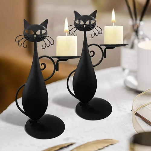 Schwarzer Katzen-Kerzenständer