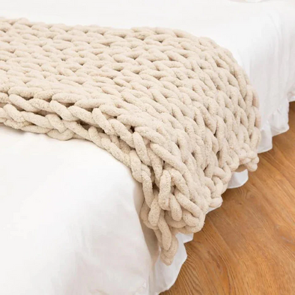 Sandsberg | Chenille Chunky Gestrickte Decke, Dicke Kabelstrickwurf für Couch Bett Sofa