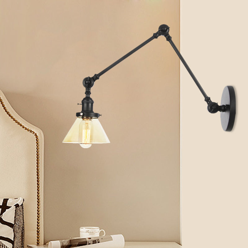 1 Licht Wandleuchte Industriell Kegelförmige Klarglas/Amberglas Wandleuchte in Schwarz/Bronze/Messing mit Verstellbarem Arm, 8“+8"/8"+8"+8" Lang