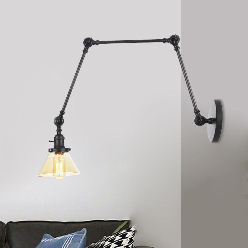 1 Licht Wandleuchte Industriell Kegelförmige Klarglas/Amberglas Wandleuchte in Schwarz/Bronze/Messing mit Verstellbarem Arm, 8“+8"/8"+8"+8" Lang