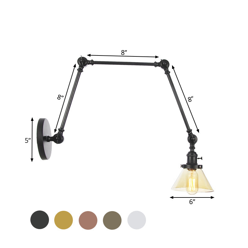 1 Licht Wandleuchte Industriell Kegelförmige Klarglas/Amberglas Wandleuchte in Schwarz/Bronze/Messing mit Verstellbarem Arm, 8“+8"/8"+8"+8" Lang