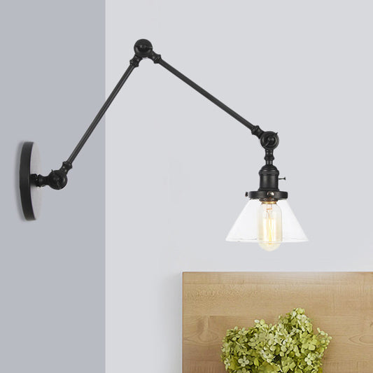 1 Licht Wandleuchte Industriell Kegelförmige Klarglas/Amberglas Wandleuchte in Schwarz/Bronze/Messing mit Verstellbarem Arm, 8“+8"/8"+8"+8" Lang