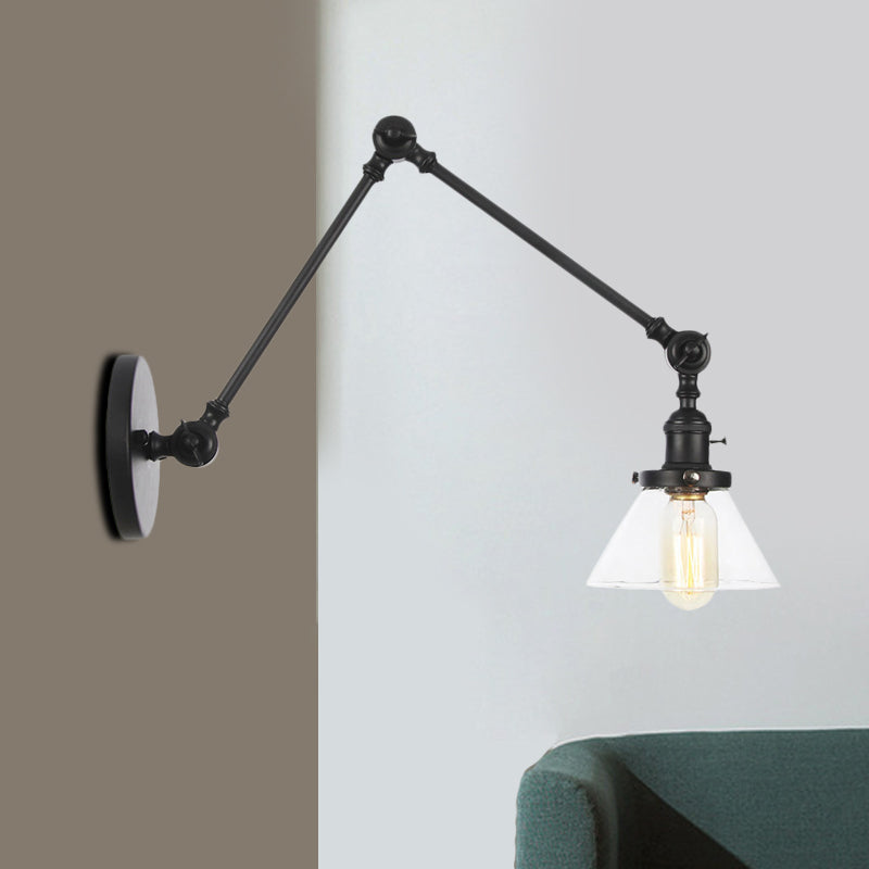 1 Licht Wandleuchte Industriell Kegelförmige Klarglas/Amberglas Wandleuchte in Schwarz/Bronze/Messing mit Verstellbarem Arm, 8“+8"/8"+8"+8" Lang