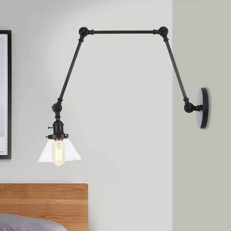 1 Licht Wandleuchte Industriell Kegelförmige Klarglas/Amberglas Wandleuchte in Schwarz/Bronze/Messing mit Verstellbarem Arm, 8“+8"/8"+8"+8" Lang