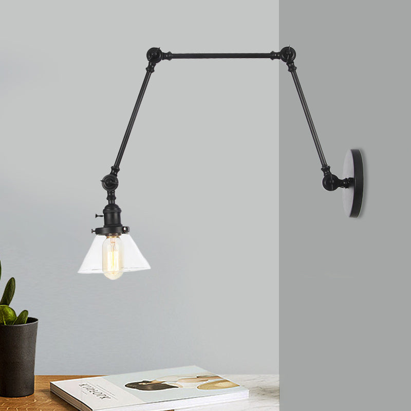 1 Licht Wandleuchte Industriell Kegelförmige Klarglas/Amberglas Wandleuchte in Schwarz/Bronze/Messing mit Verstellbarem Arm, 8“+8"/8"+8"+8" Lang