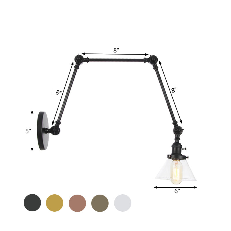 1 Licht Wandleuchte Industriell Kegelförmige Klarglas/Amberglas Wandleuchte in Schwarz/Bronze/Messing mit Verstellbarem Arm, 8“+8"/8"+8"+8" Lang