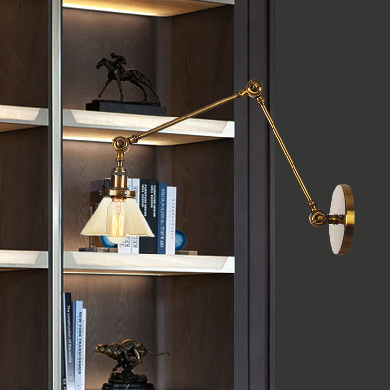 1 Licht Wandleuchte Industriell Kegelförmige Klarglas/Amberglas Wandleuchte in Schwarz/Bronze/Messing mit Verstellbarem Arm, 8“+8"/8"+8"+8" Lang