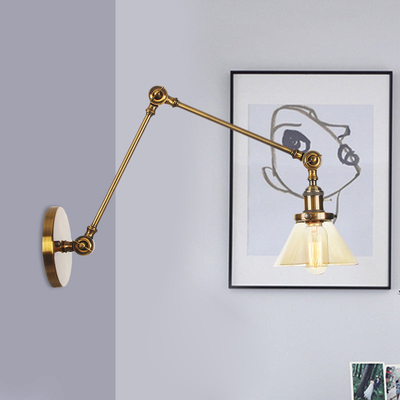 1 Licht Wandleuchte Industriell Kegelförmige Klarglas/Amberglas Wandleuchte in Schwarz/Bronze/Messing mit Verstellbarem Arm, 8“+8"/8"+8"+8" Lang
