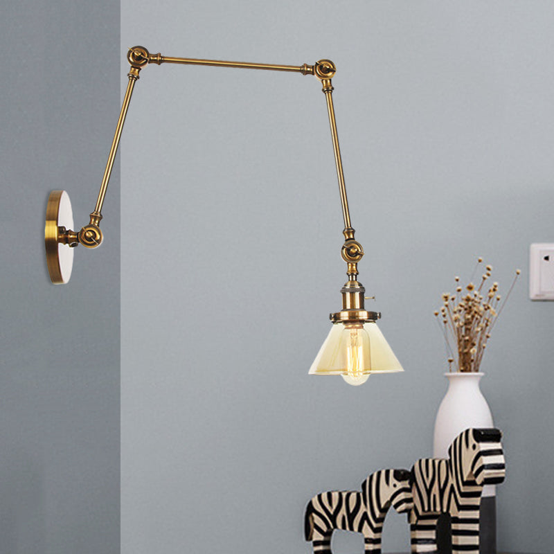 1 Licht Wandleuchte Industriell Kegelförmige Klarglas/Amberglas Wandleuchte in Schwarz/Bronze/Messing mit Verstellbarem Arm, 8“+8"/8"+8"+8" Lang