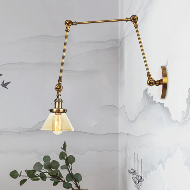 1 Licht Wandleuchte Industriell Kegelförmige Klarglas/Amberglas Wandleuchte in Schwarz/Bronze/Messing mit Verstellbarem Arm, 8“+8"/8"+8"+8" Lang