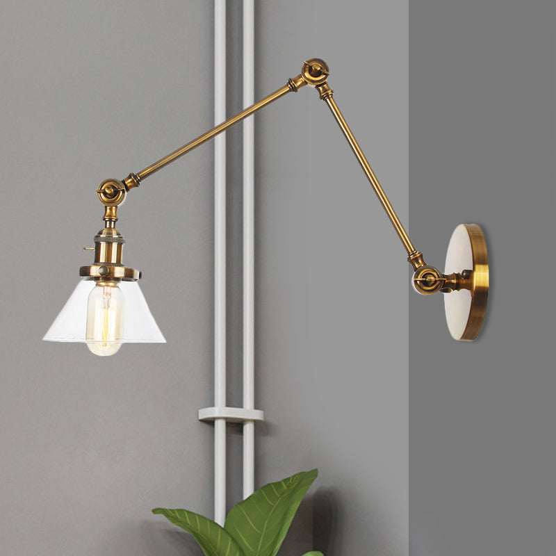 1 Licht Wandleuchte Industriell Kegelförmige Klarglas/Amberglas Wandleuchte in Schwarz/Bronze/Messing mit Verstellbarem Arm, 8“+8"/8"+8"+8" Lang