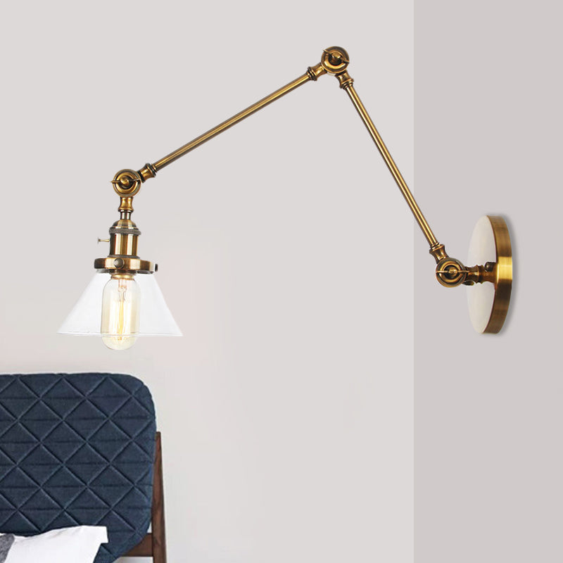 1 Licht Wandleuchte Industriell Kegelförmige Klarglas/Amberglas Wandleuchte in Schwarz/Bronze/Messing mit Verstellbarem Arm, 8“+8"/8"+8"+8" Lang