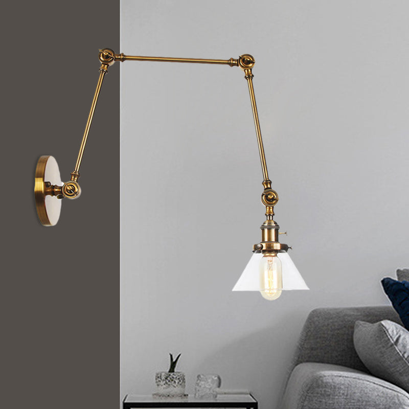 1 Licht Wandleuchte Industriell Kegelförmige Klarglas/Amberglas Wandleuchte in Schwarz/Bronze/Messing mit Verstellbarem Arm, 8“+8"/8"+8"+8" Lang
