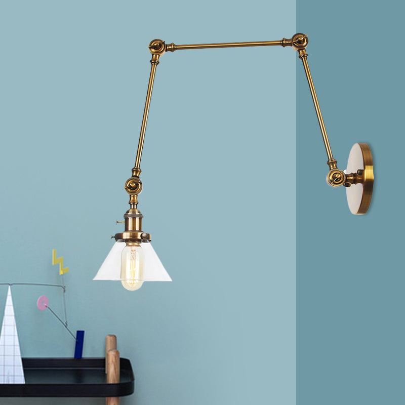 1 Licht Wandleuchte Industriell Kegelförmige Klarglas/Amberglas Wandleuchte in Schwarz/Bronze/Messing mit Verstellbarem Arm, 8“+8"/8"+8"+8" Lang