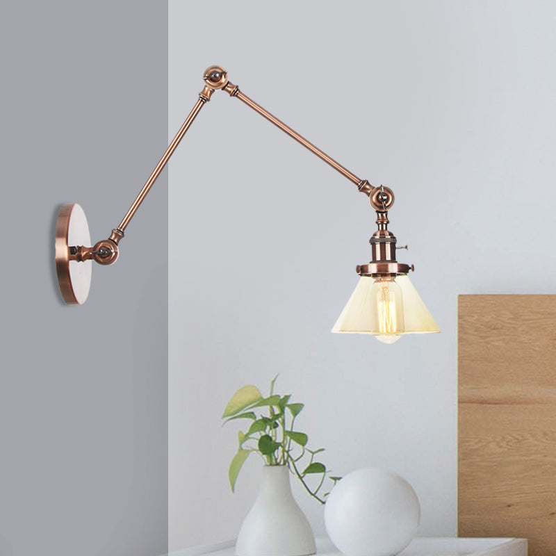 1 Licht Wandleuchte Industriell Kegelförmige Klarglas/Amberglas Wandleuchte in Schwarz/Bronze/Messing mit Verstellbarem Arm, 8“+8"/8"+8"+8" Lang
