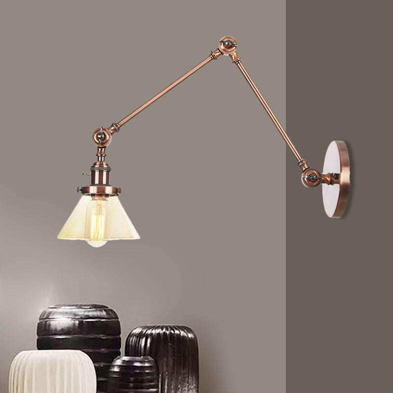 1 Licht Wandleuchte Industriell Kegelförmige Klarglas/Amberglas Wandleuchte in Schwarz/Bronze/Messing mit Verstellbarem Arm, 8“+8"/8"+8"+8" Lang