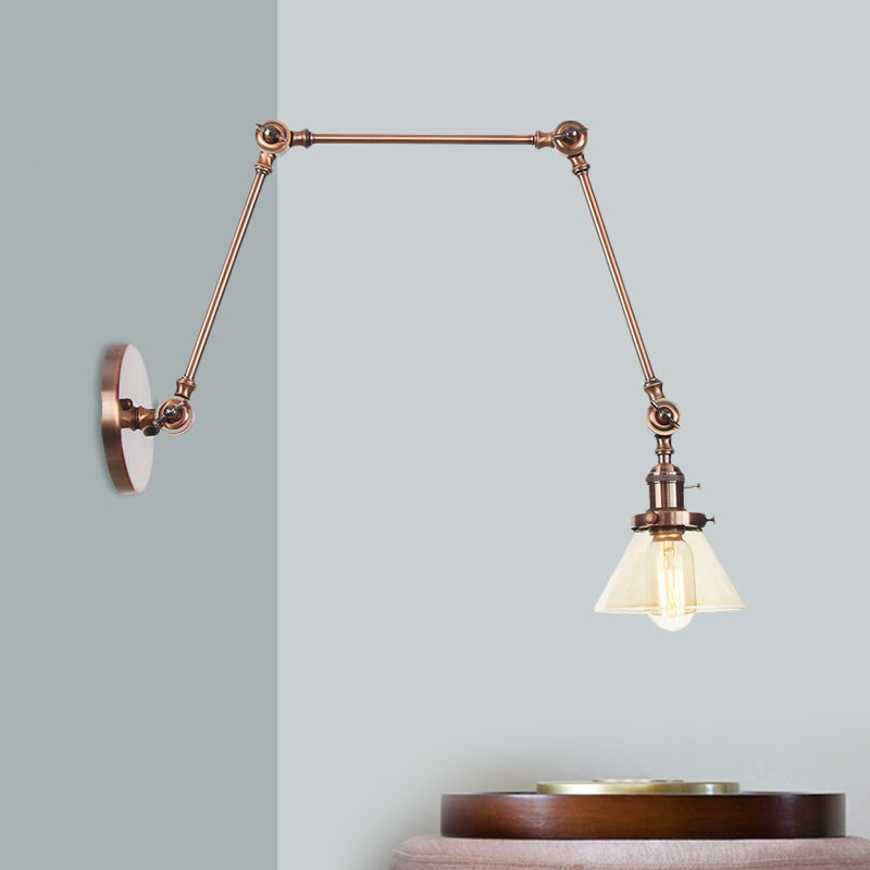 1 Licht Wandleuchte Industriell Kegelförmige Klarglas/Amberglas Wandleuchte in Schwarz/Bronze/Messing mit Verstellbarem Arm, 8“+8"/8"+8"+8" Lang