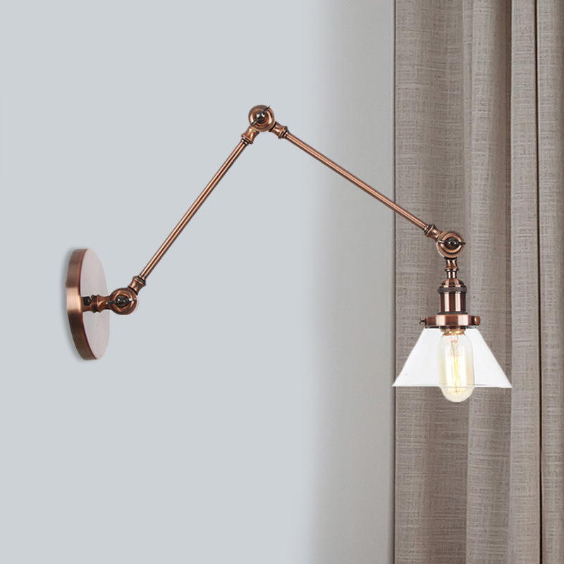 1 Licht Wandleuchte Industriell Kegelförmige Klarglas/Amberglas Wandleuchte in Schwarz/Bronze/Messing mit Verstellbarem Arm, 8“+8"/8"+8"+8" Lang