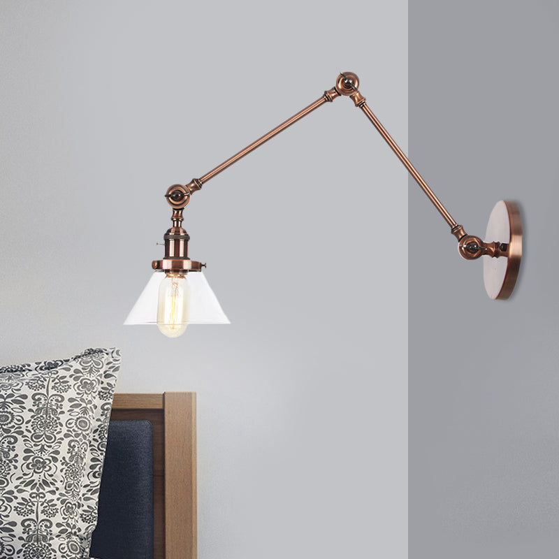 1 Licht Wandleuchte Industriell Kegelförmige Klarglas/Amberglas Wandleuchte in Schwarz/Bronze/Messing mit Verstellbarem Arm, 8“+8"/8"+8"+8" Lang