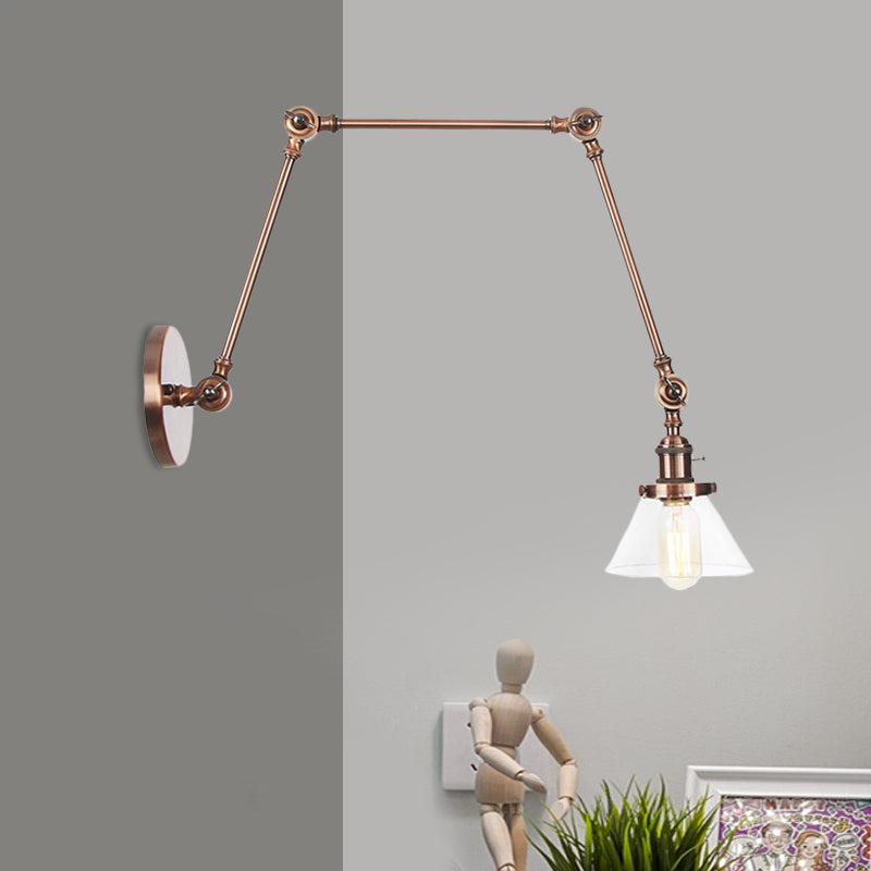 1 Licht Wandleuchte Industriell Kegelförmige Klarglas/Amberglas Wandleuchte in Schwarz/Bronze/Messing mit Verstellbarem Arm, 8“+8"/8"+8"+8" Lang