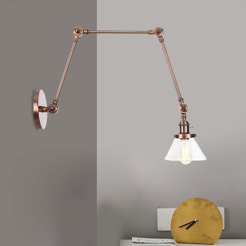 1 Licht Wandleuchte Industriell Kegelförmige Klarglas/Amberglas Wandleuchte in Schwarz/Bronze/Messing mit Verstellbarem Arm, 8“+8"/8"+8"+8" Lang