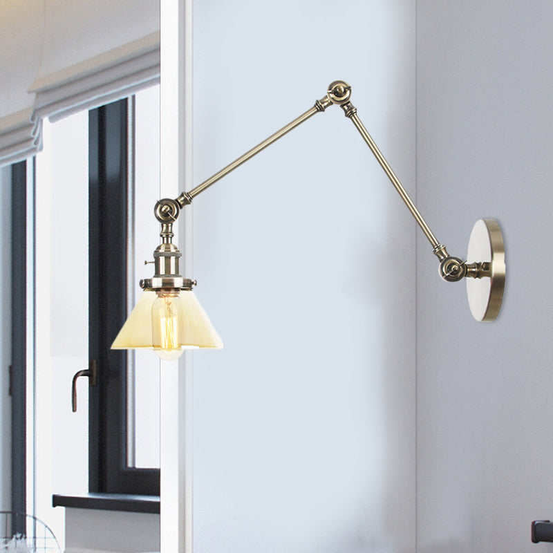 1 Licht Wandleuchte Industriell Kegelförmige Klarglas/Amberglas Wandleuchte in Schwarz/Bronze/Messing mit Verstellbarem Arm, 8“+8"/8"+8"+8" Lang