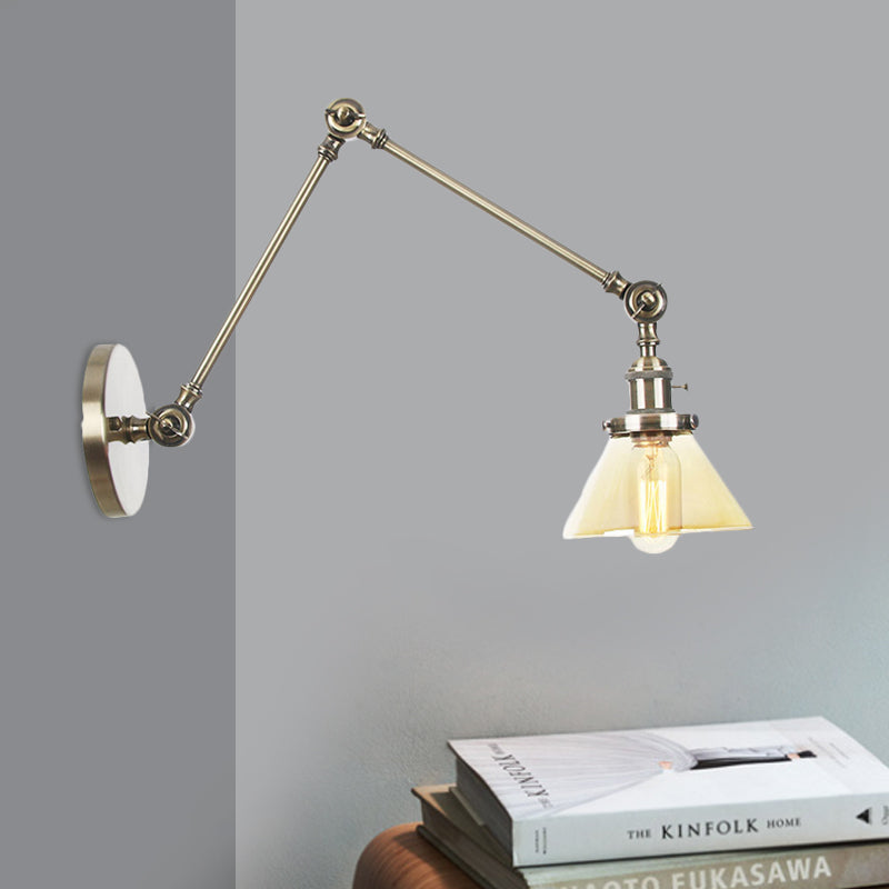 1 Licht Wandleuchte Industriell Kegelförmige Klarglas/Amberglas Wandleuchte in Schwarz/Bronze/Messing mit Verstellbarem Arm, 8“+8"/8"+8"+8" Lang