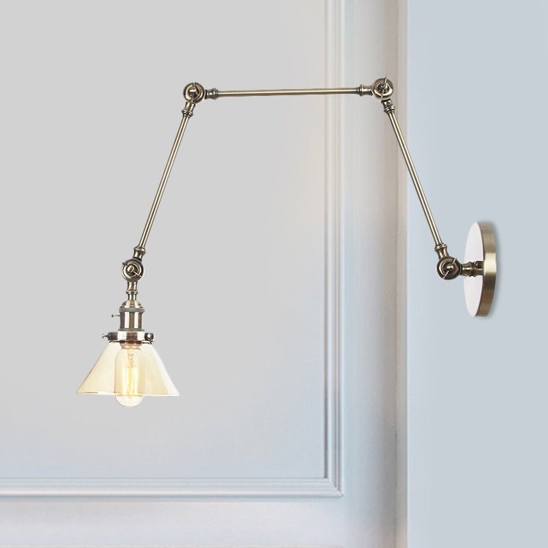 1 Licht Wandleuchte Industriell Kegelförmige Klarglas/Amberglas Wandleuchte in Schwarz/Bronze/Messing mit Verstellbarem Arm, 8“+8"/8"+8"+8" Lang