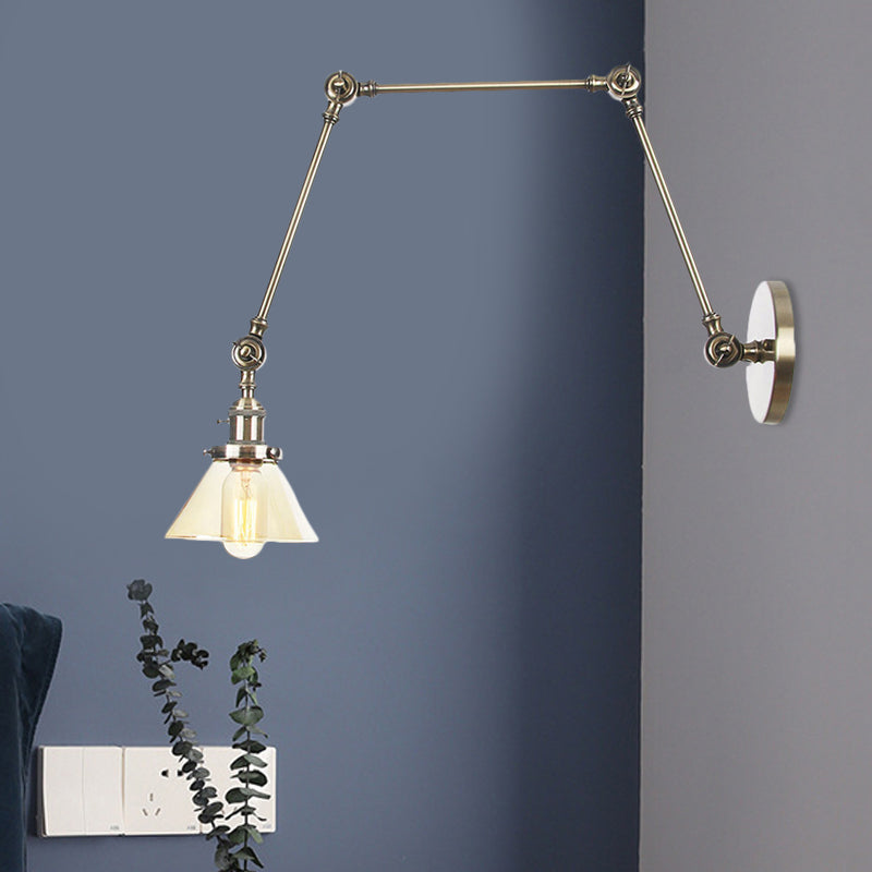 1 Licht Wandleuchte Industriell Kegelförmige Klarglas/Amberglas Wandleuchte in Schwarz/Bronze/Messing mit Verstellbarem Arm, 8“+8"/8"+8"+8" Lang
