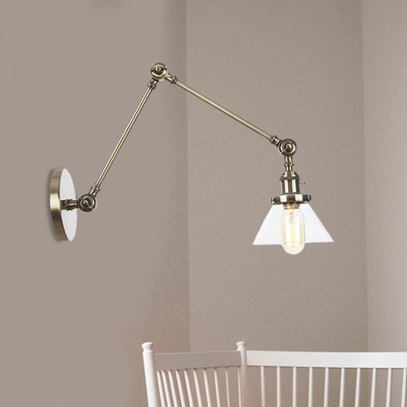 1 Licht Wandleuchte Industriell Kegelförmige Klarglas/Amberglas Wandleuchte in Schwarz/Bronze/Messing mit Verstellbarem Arm, 8“+8"/8"+8"+8" Lang